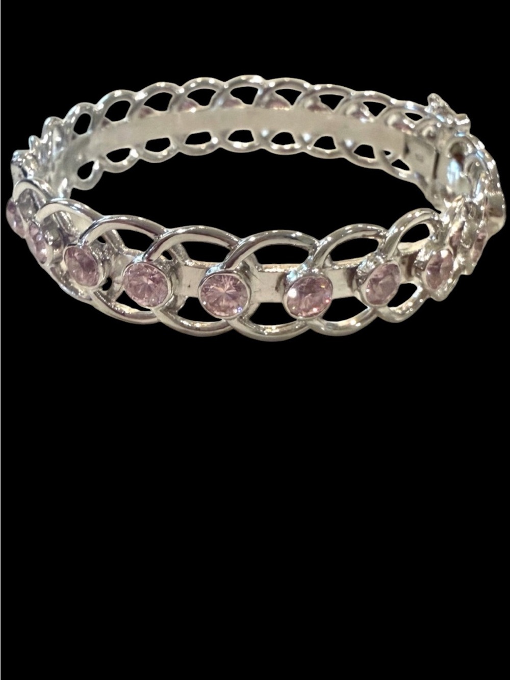 32.5g Genuine 925 Sterling Silver Infinity Bangle Push lock with Pink CZ Stones